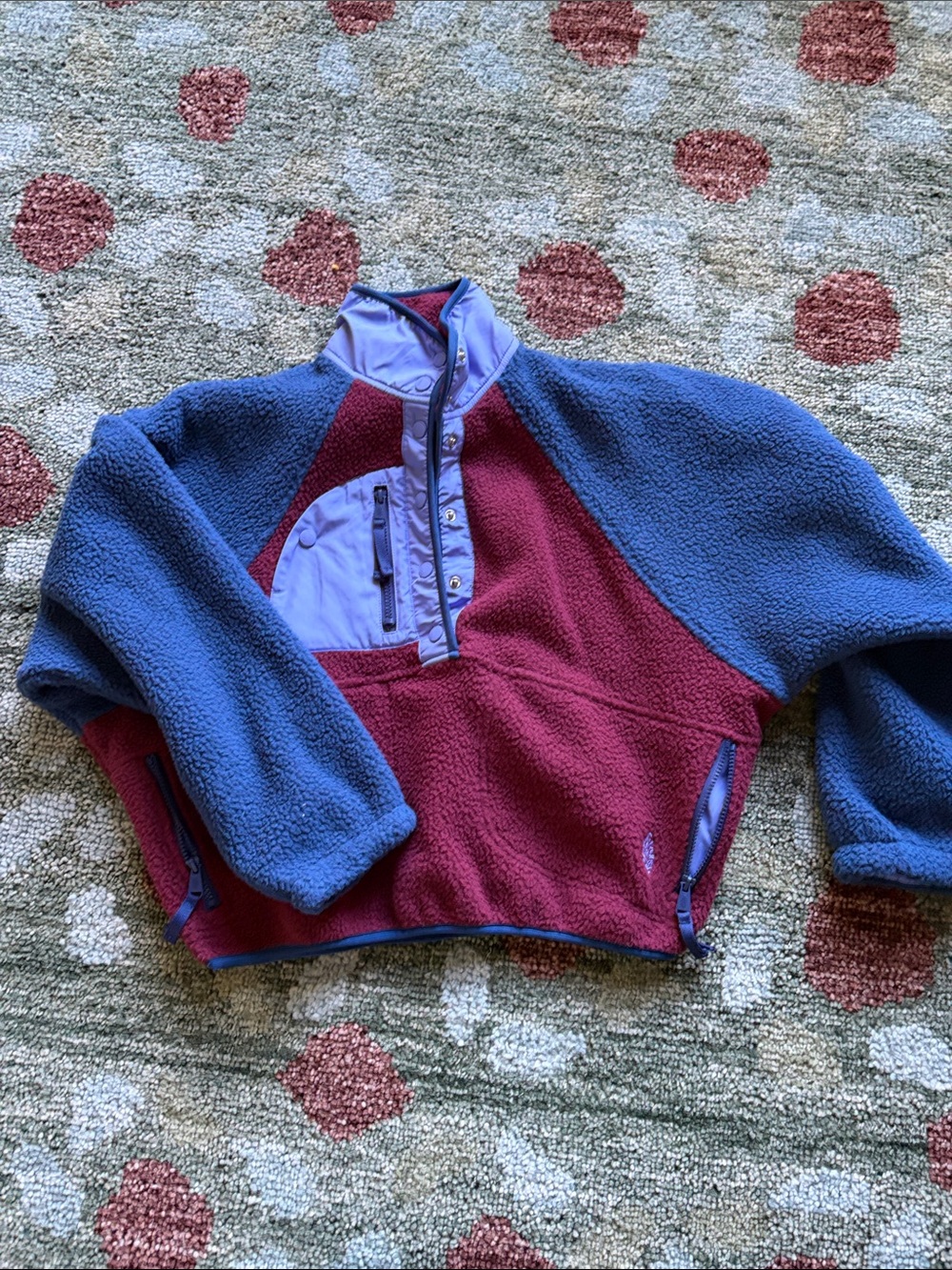 Free People hit the slopes Fleece Pullover Jacket in Blue and Burgundy